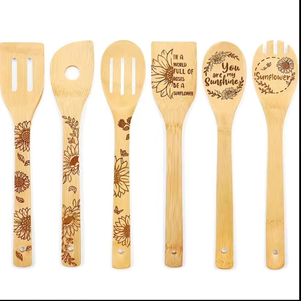 6pcs/set, Sunflower Bamboo Kitchen Utensils Set